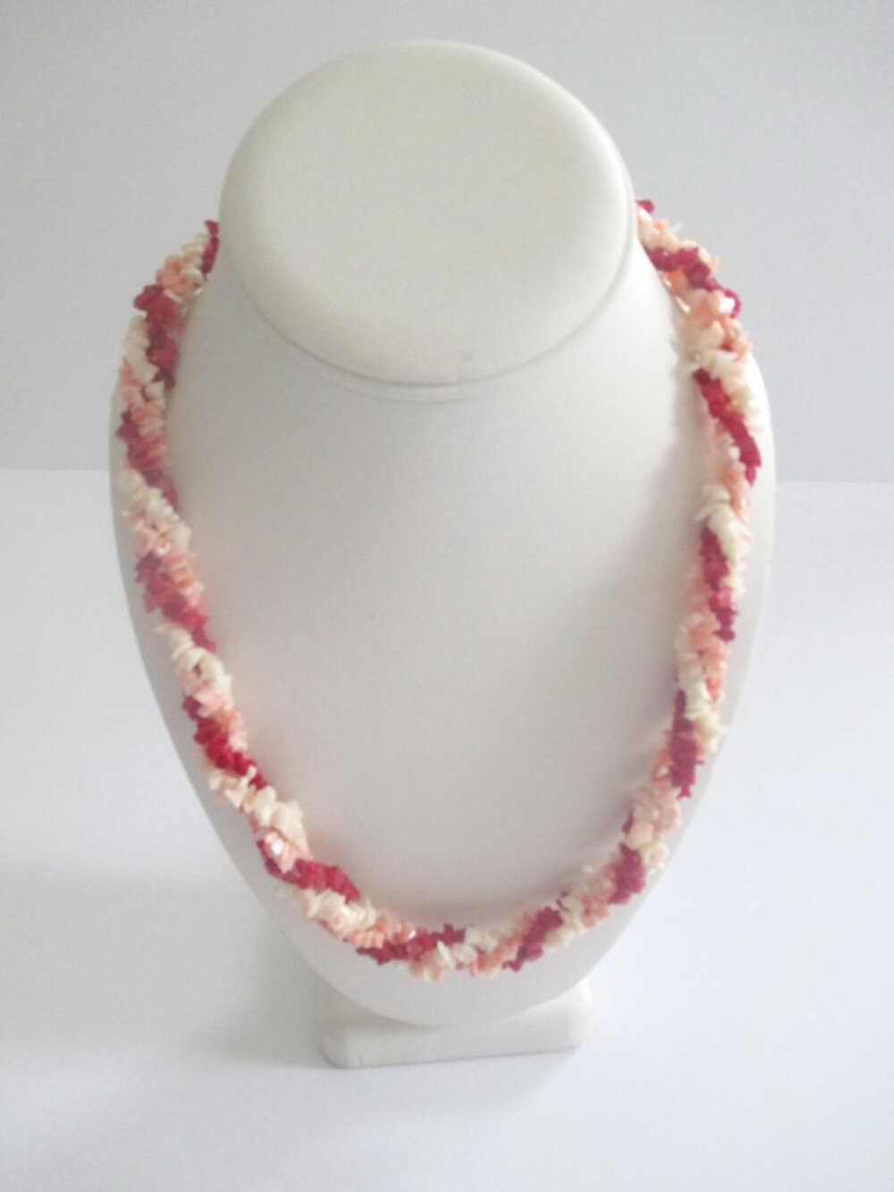 Vintage Coral Necklace Red, White, Angel Skin Triple Strand 20" NOS